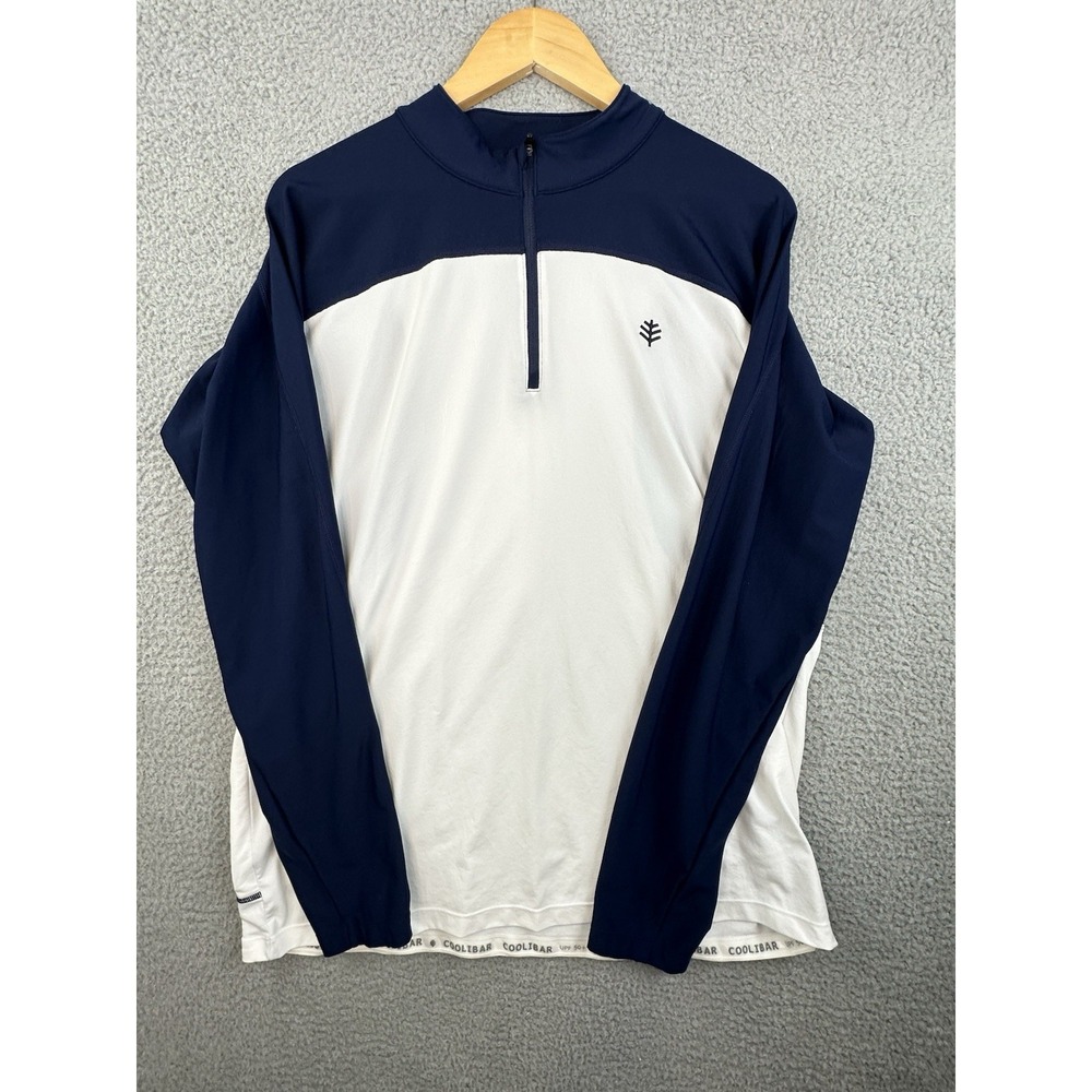 Coolibar Sweater Mens XL White Navy Nocona Zip Rashguard 1/4 Zip Pullover